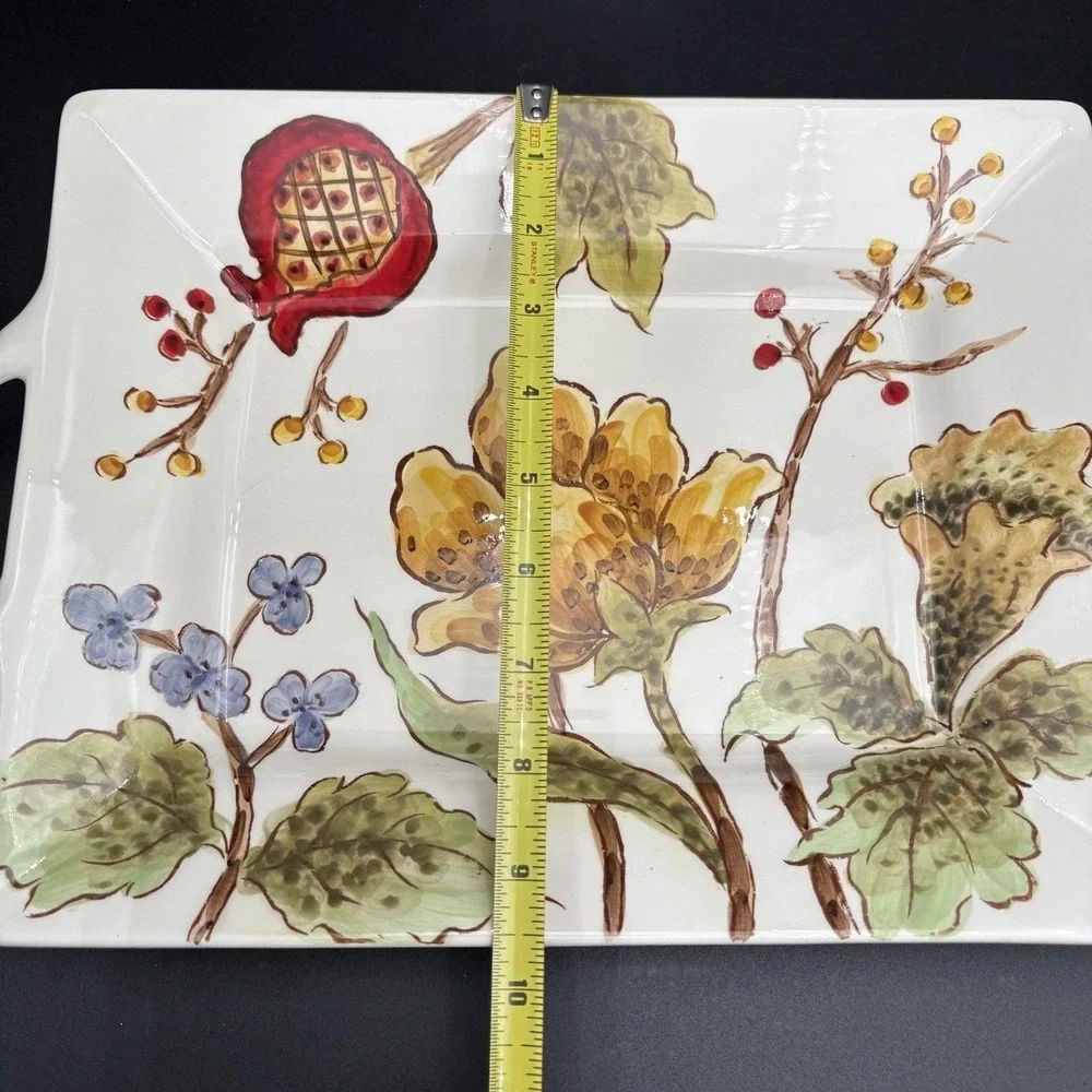 Maxcera Pomegranate Flowers Two Handle Serving Tray Vintage VGUC